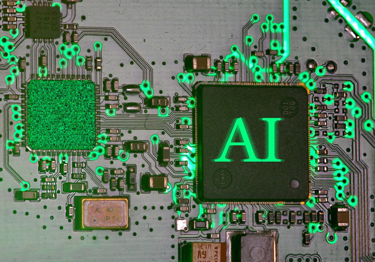 Une puce électronique marquée AI sur une carte de circuits