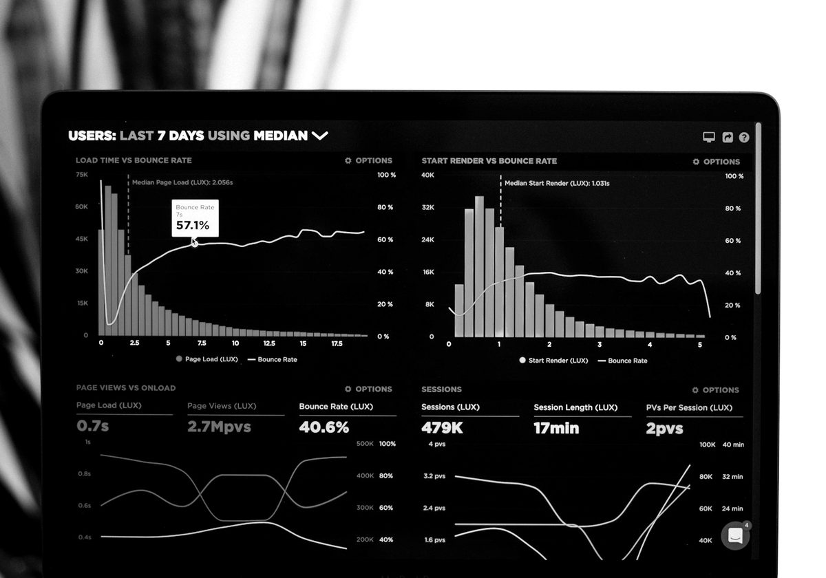 Un tableau de bord de statistiques affiché sur un écran d'ordinateur portable