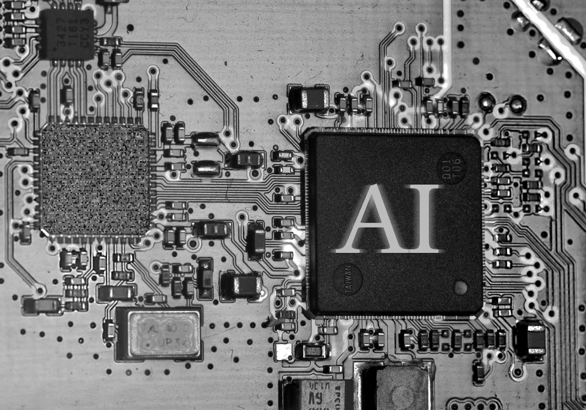Une puce électronique marquée AI sur une carte de circuit imprimé